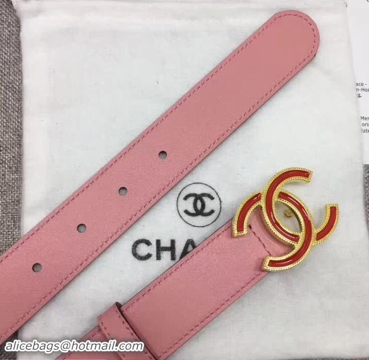 Good Quality Cheap Chanel Calf Leather Belt with Red Buckle 30mm Width 550175 Pink