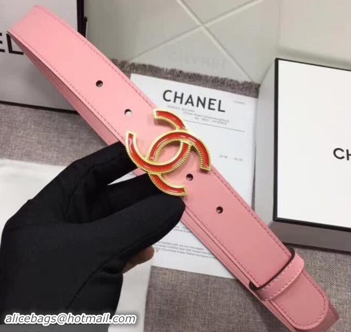 Good Quality Cheap Chanel Calf Leather Belt with Red Buckle 30mm Width 550175 Pink