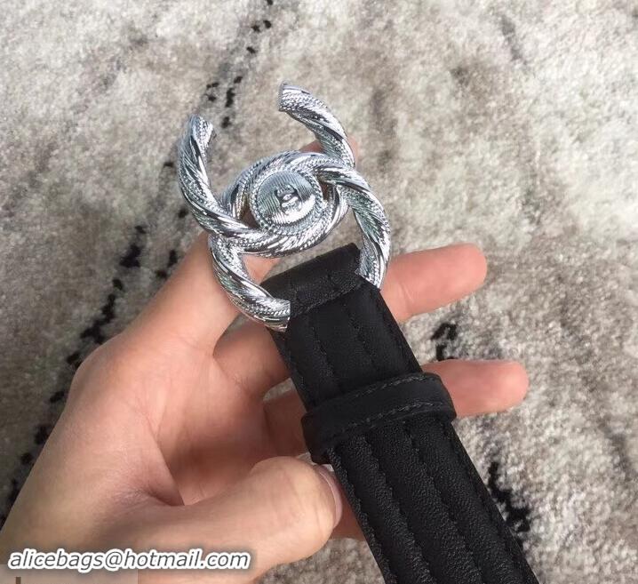 Pretty Style Chanel CC Buckle Belt in Lambskin 30mm Width Black/Silver 550178