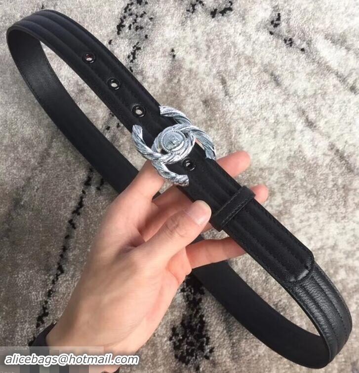 Pretty Style Chanel CC Buckle Belt in Lambskin 30mm Width Black/Silver 550178