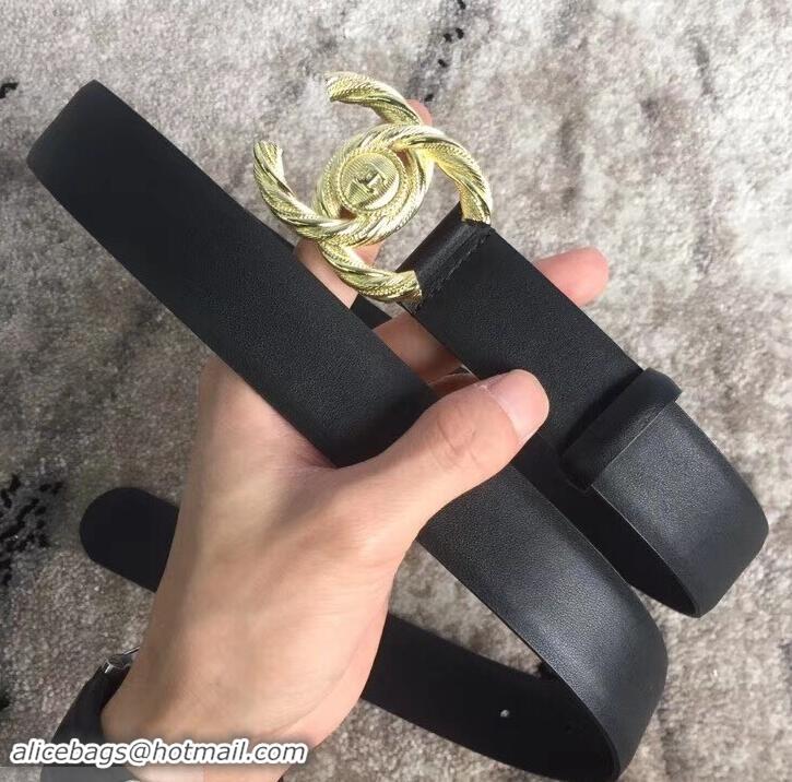 New Stylish Chanel CC Buckle Belt in Lambskin 30mm Width Black/Gold 550178