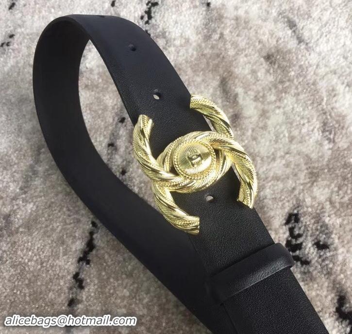 New Stylish Chanel CC Buckle Belt in Lambskin 30mm Width Black/Gold 550178