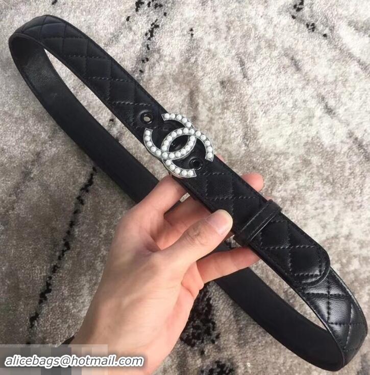 Best Grade Chanel CC Buckle Belt in Lambskin 30mm Width  550178 Black/Silver/White