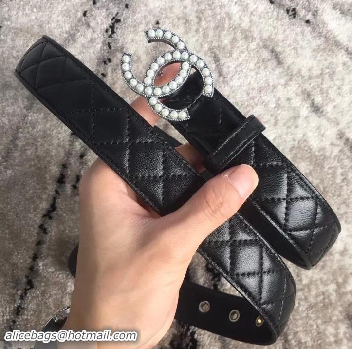 Best Grade Chanel CC Buckle Belt in Lambskin 30mm Width  550178 Black/Silver/White