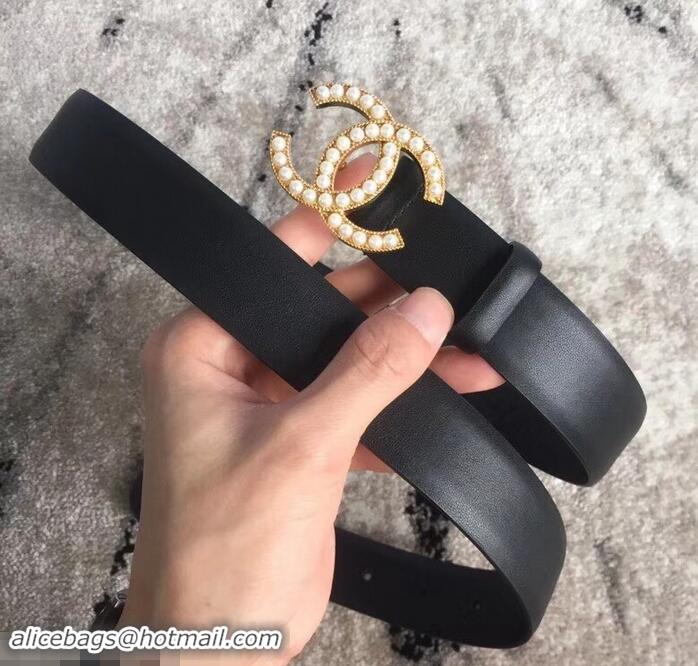 Good Product Chanel CC Buckle Belt in Lambskin 30mm Width  550178 Black/Gold/White