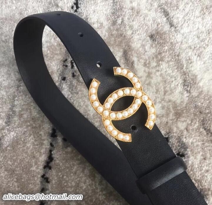 Good Product Chanel CC Buckle Belt in Lambskin 30mm Width  550178 Black/Gold/White