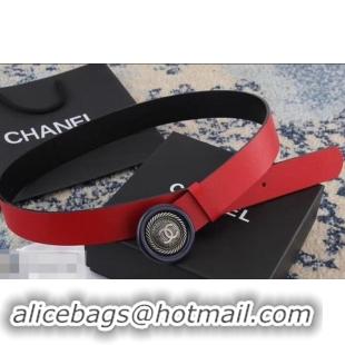 Best Product Chanel Calfskin Belt with CC Round Buckle 35MM Width 550180 Red