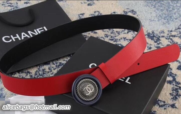 Best Product Chanel Calfskin Belt with CC Round Buckle 35MM Width 550180 Red