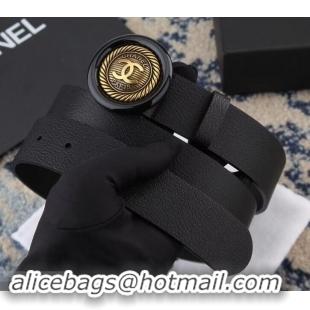 Popular Style Chanel Calfskin Belt with CC Round Buckle 35MM Width 550180 Black