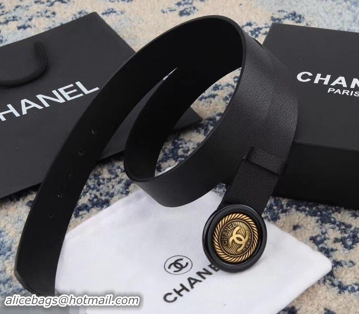 Popular Style Chanel Calfskin Belt with CC Round Buckle 35MM Width 550180 Black