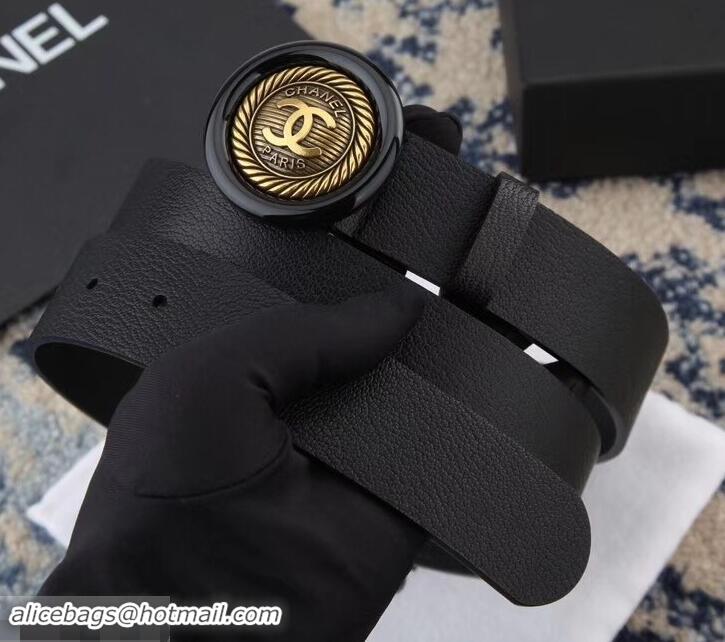 Popular Style Chanel Calfskin Belt with CC Round Buckle 35MM Width 550180 Black