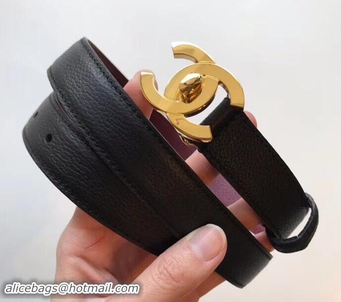 Low Price Chanel Width 2.5cm Leather Belt Black/Date Red with Golden CC Logo 550181