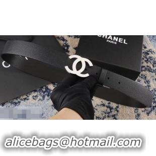 Super Chanel Width 3.5cm Leather Belt Black with Silver CC Logo 550182