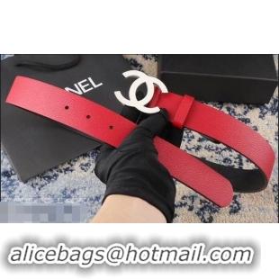 New Fashion Chanel Width 3.5cm Leather Belt Red/Black with Silver CC Logo 550183