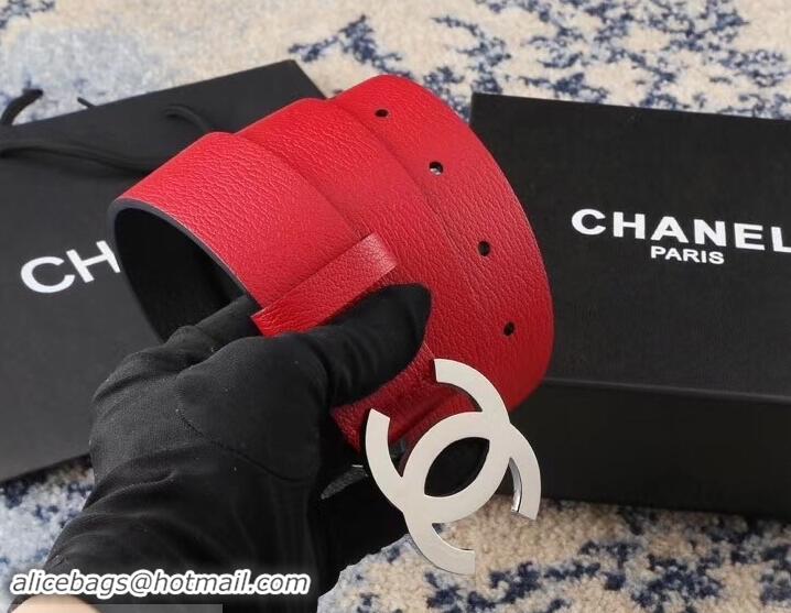 New Fashion Chanel Width 3.5cm Leather Belt Red/Black with Silver CC Logo 550183