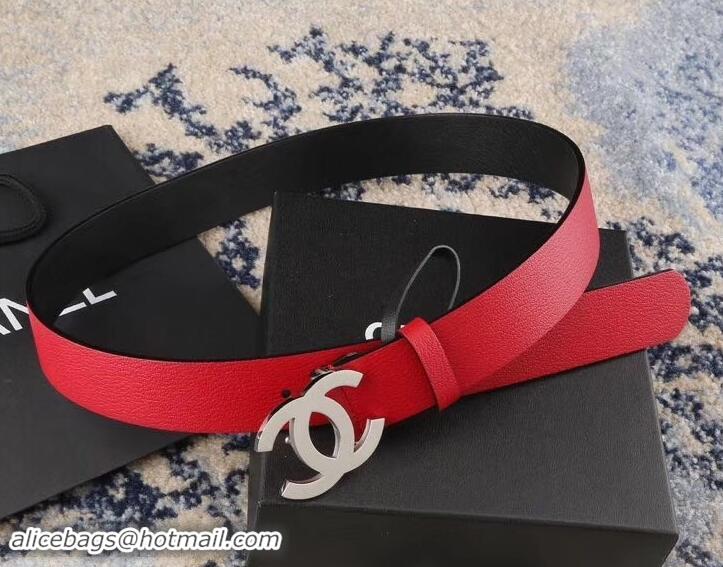 New Fashion Chanel Width 3.5cm Leather Belt Red/Black with Silver CC Logo 550183