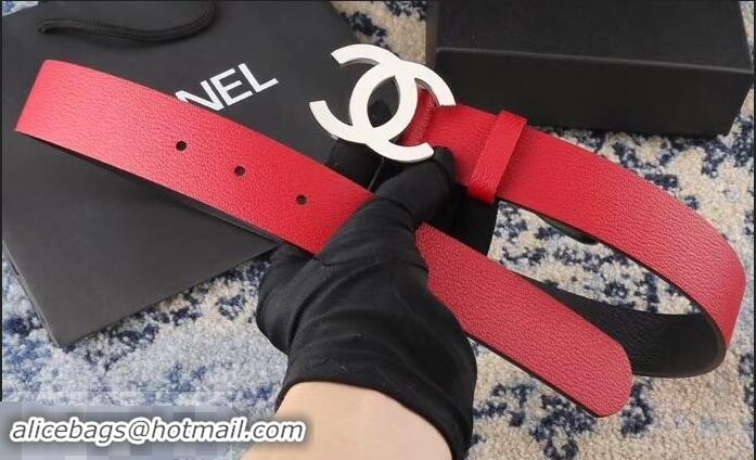 New Fashion Chanel Width 3.5cm Leather Belt Red/Black with Silver CC Logo 550183