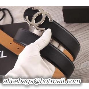 Purchase Chanel Width 3.5cm Leather Belt Black/Khaki with Silver CC Logo 550185