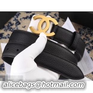 Top Quality Chanel Width 3cm Leather Belt Black with Golden CC Logo 550187