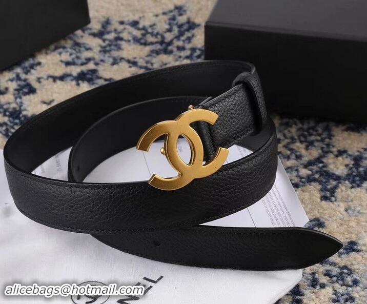 Top Quality Chanel Width 3cm Leather Belt Black with Golden CC Logo 550187