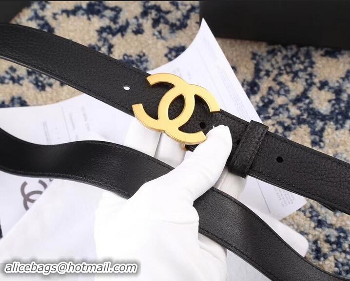 Top Quality Chanel Width 3cm Leather Belt Black with Golden CC Logo 550187