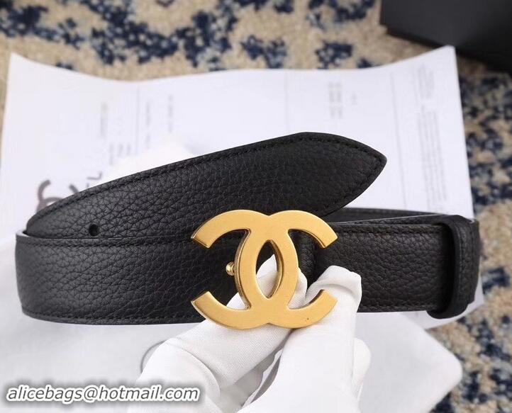 Top Quality Chanel Width 3cm Leather Belt Black with Golden CC Logo 550187