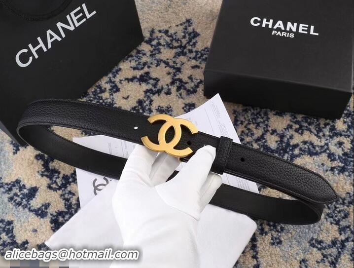 Top Quality Chanel Width 3cm Leather Belt Black with Golden CC Logo 550187