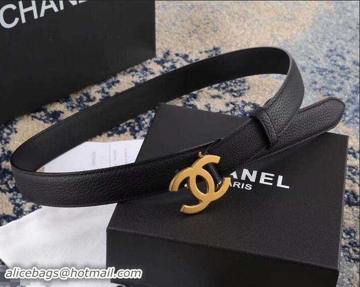 Top Quality Chanel Width 3cm Leather Belt Black with Golden CC Logo 550187