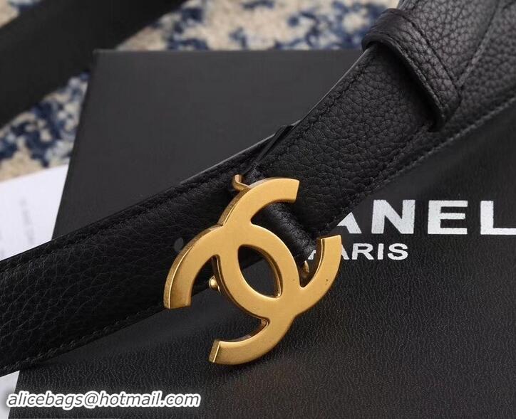 Top Quality Chanel Width 3cm Leather Belt Black with Golden CC Logo 550187