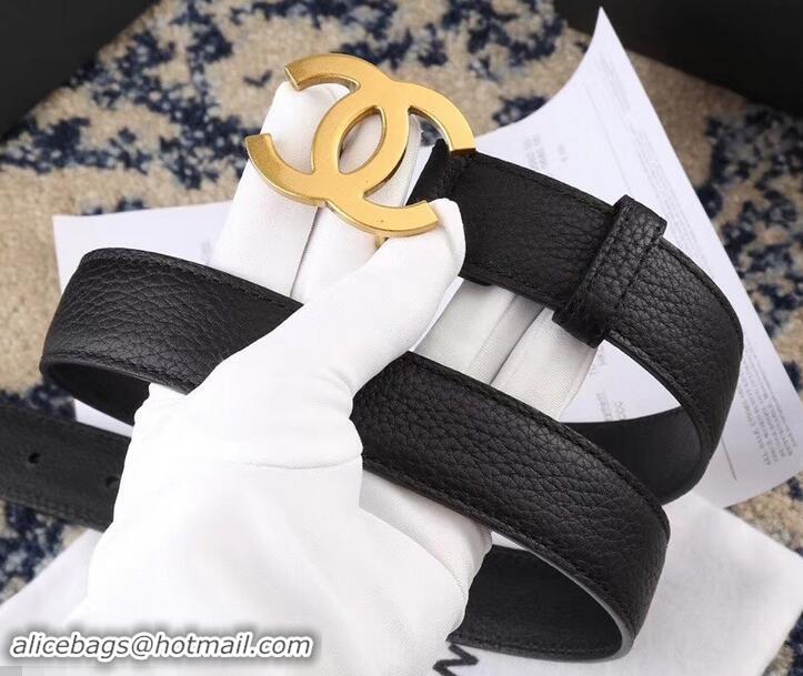 Top Quality Chanel Width 3cm Leather Belt Black with Golden CC Logo 550187