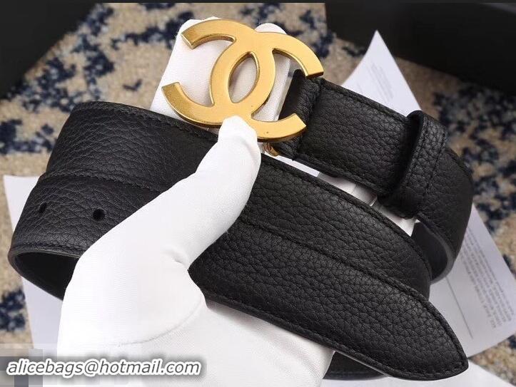 Top Quality Chanel Width 3cm Leather Belt Black with Golden CC Logo 550187