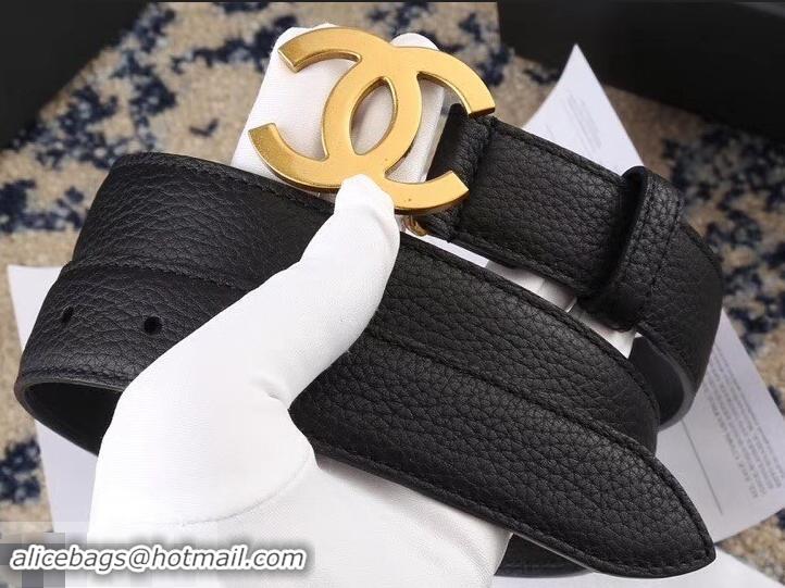 Top Quality Chanel Width 3cm Leather Belt Black with Golden CC Logo 550187