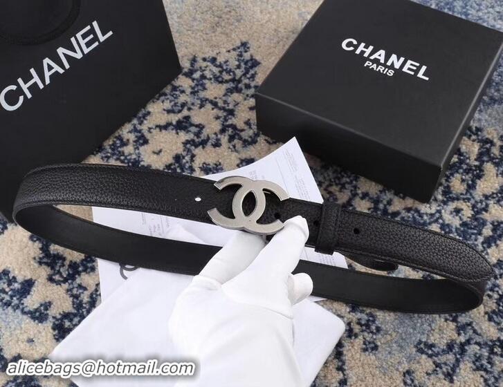 AAAAA Chanel Width 3cm Leather Belt Black with Silver CC Logo 550188