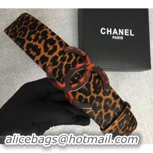 Best Price Chanel Width 5.3cm Leather Belt Leopard with Resin CC Logo 550190