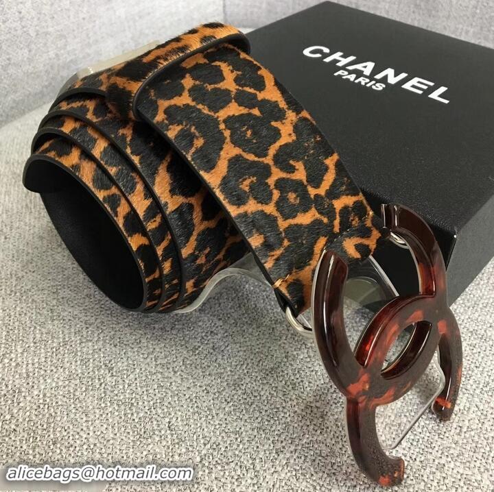 Best Price Chanel Width 5.3cm Leather Belt Leopard with Resin CC Logo 550190