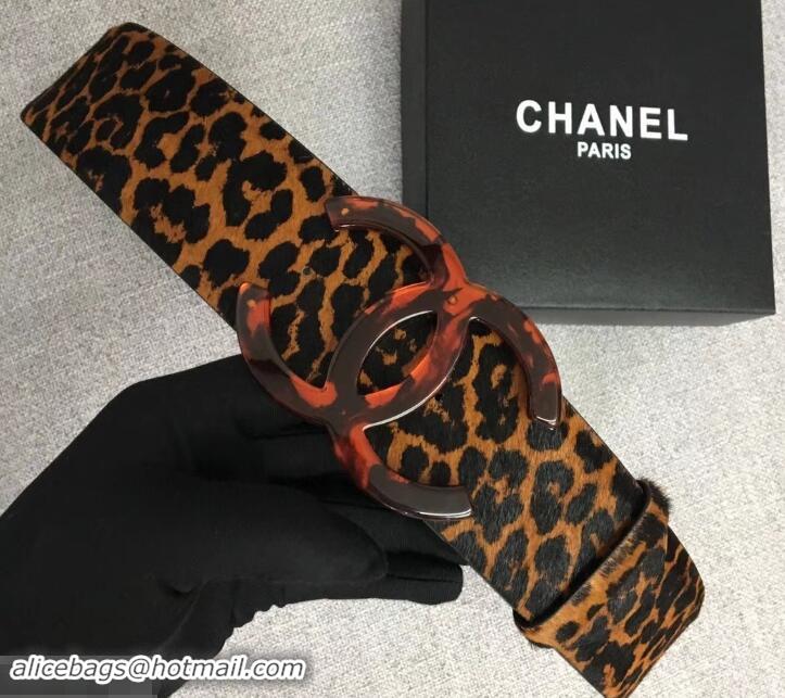 Best Price Chanel Width 5.3cm Leather Belt Leopard with Resin CC Logo 550190