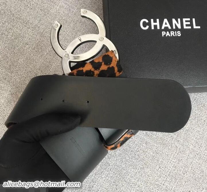 Super Quality Chanel Width 5.3cm Leather Belt Leopard with Black CC Logo 550191