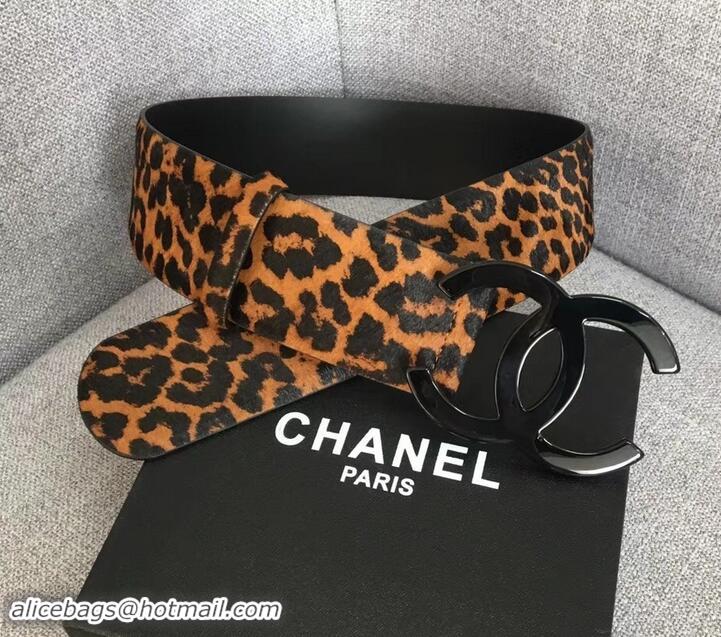 Super Quality Chanel Width 5.3cm Leather Belt Leopard with Black CC Logo 550191