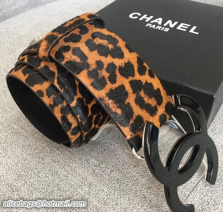 Super Quality Chanel Width 5.3cm Leather Belt Leopard with Black CC Logo 550191