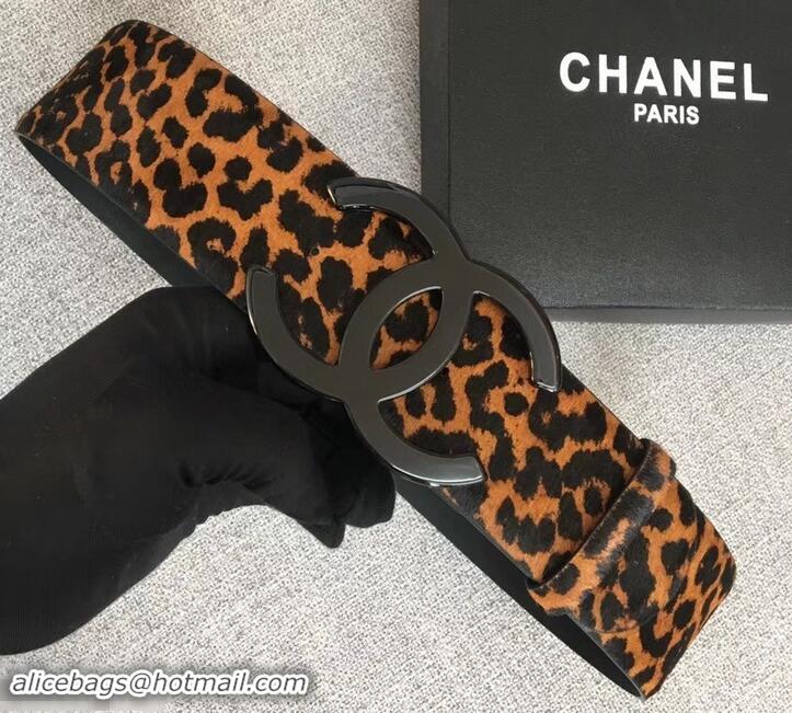 Super Quality Chanel Width 5.3cm Leather Belt Leopard with Black CC Logo 550191