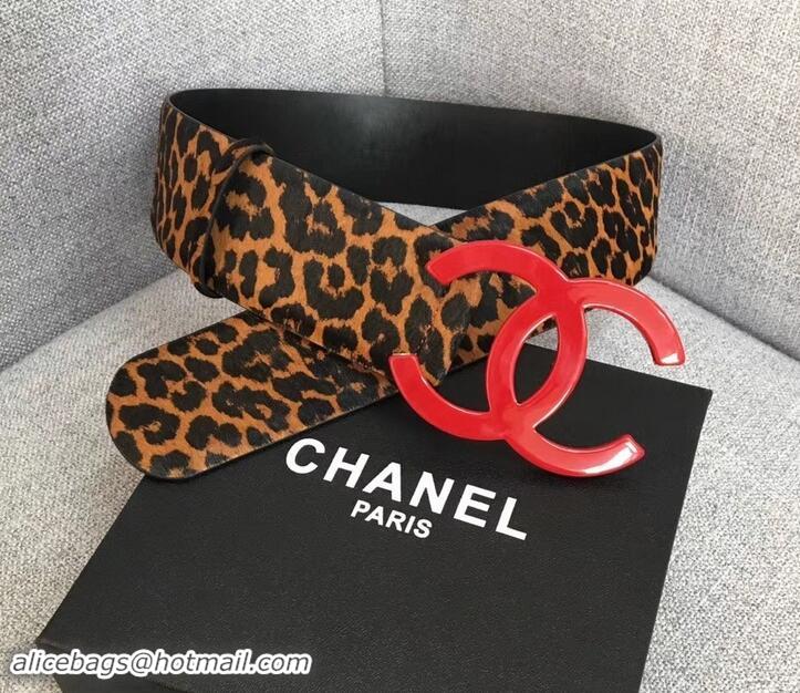 Low Price Chanel Width 5.3cm Leather Belt Leopard with Red CC Logo 550192