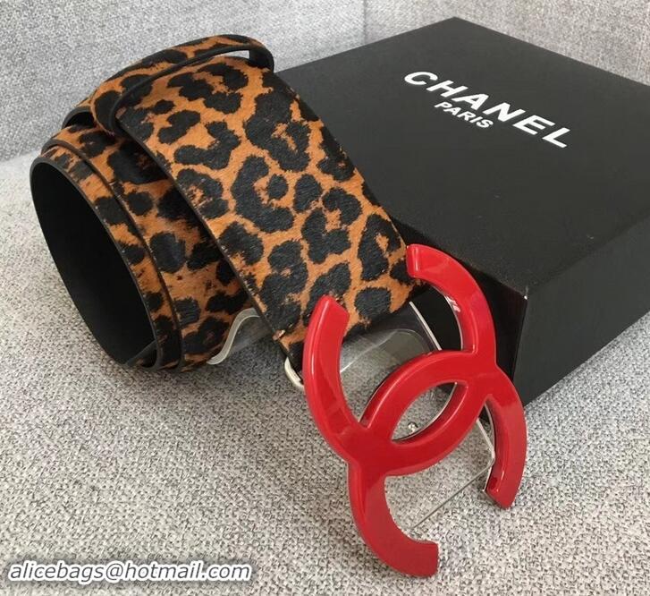 Low Price Chanel Width 5.3cm Leather Belt Leopard with Red CC Logo 550192