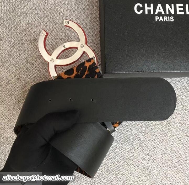 Low Price Chanel Width 5.3cm Leather Belt Leopard with Red CC Logo 550192