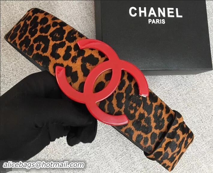 Low Price Chanel Width 5.3cm Leather Belt Leopard with Red CC Logo 550192