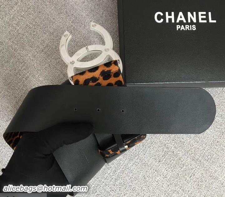 Affordable Price Chanel Width 5.3cm Leather Belt Leopard with White CC Logo 550193