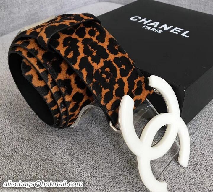 Affordable Price Chanel Width 5.3cm Leather Belt Leopard with White CC Logo 550193