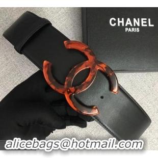 Discount Chanel Width 5.3cm Leather Belt Black with Resin CC Logo 550194