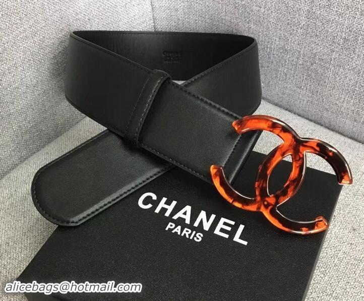 Discount Chanel Width 5.3cm Leather Belt Black with Resin CC Logo 550194