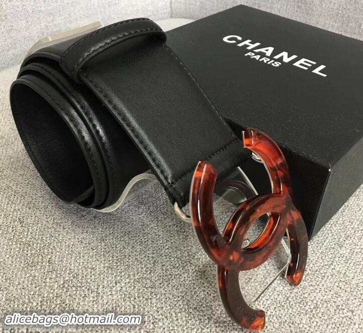 Discount Chanel Width 5.3cm Leather Belt Black with Resin CC Logo 550194