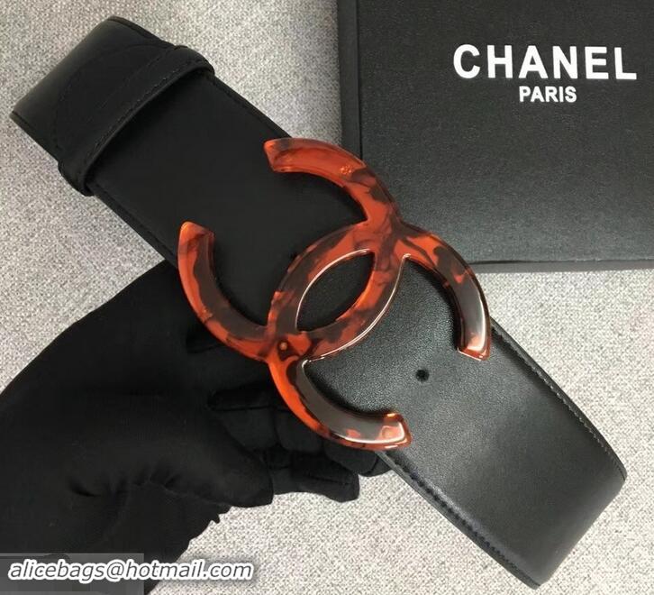 Discount Chanel Width 5.3cm Leather Belt Black with Resin CC Logo 550194